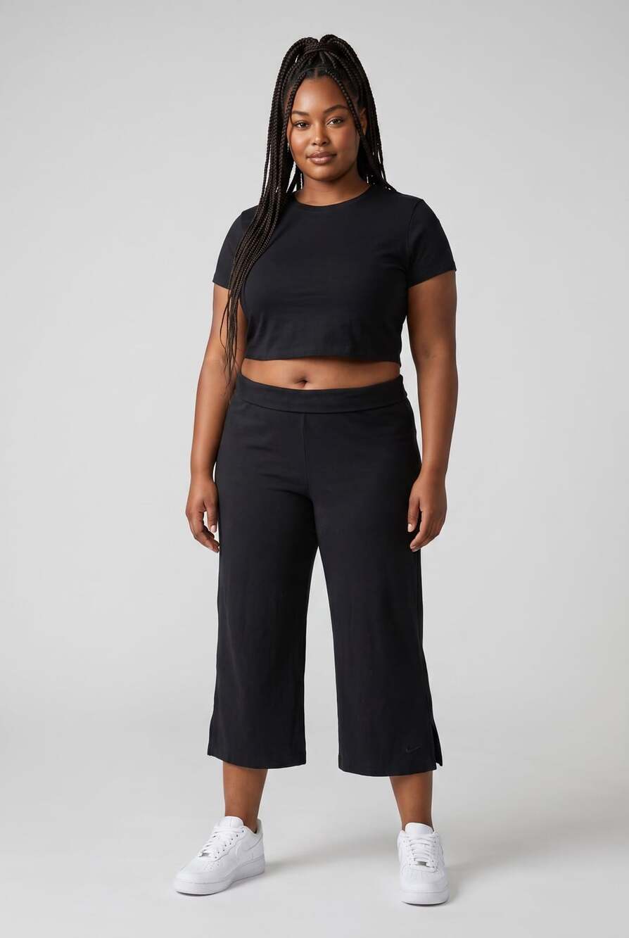 Nike Women's Black Capri Pants Crop Trousers with Waist Tie Belt